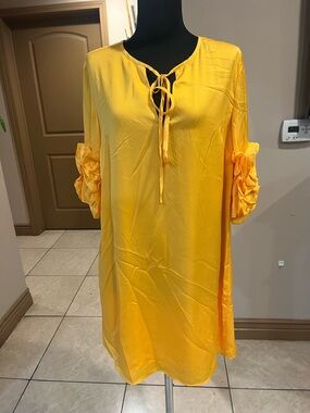 Daniel Cremieux Bright Yellow Tie-Neck Blouse